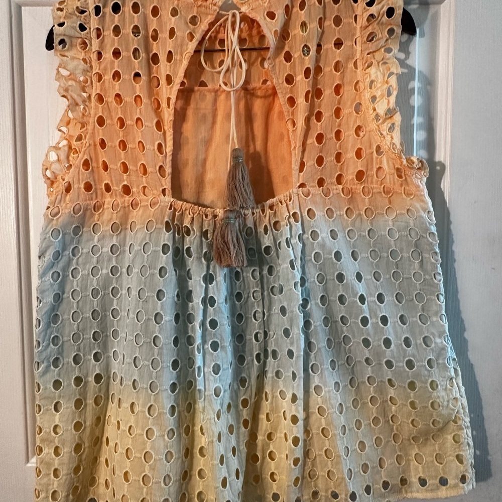 ANTHROPOLOGIE Ollari M BOHO Feminine Ruffle Cotton Tank Tassel Tie Back Cut Out - Picture 8 of 14